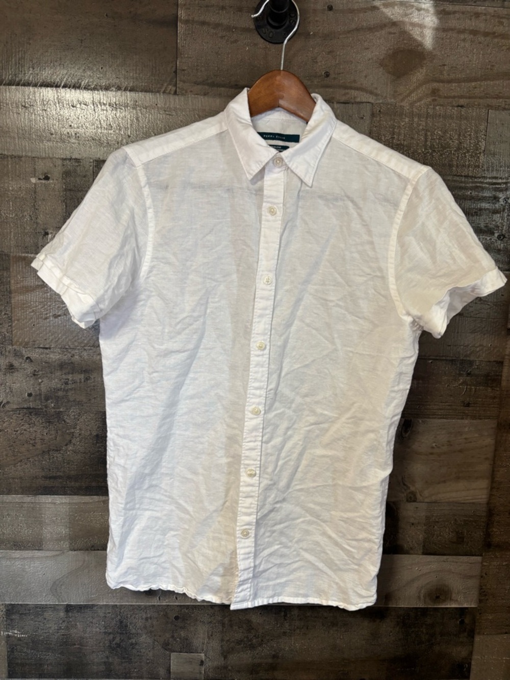 Perry Ellis White Short-Sleeve Button-Down Shirt Oeko-Tex Standard 100 Small